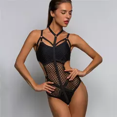 malha de malha de peixe net sexy mulher banho de uma peça maiô feminino banhista natação praia monokini v536 - comprar online