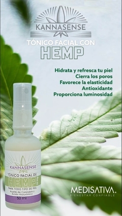 Tónico Facial hidratante con aceite de HEMP, ácido hialurónico, colágeno