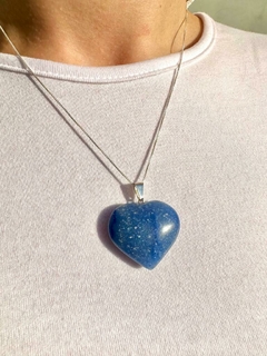 Pingente Coração Quartzo Azul Corrente em Prata 925 - comprar online