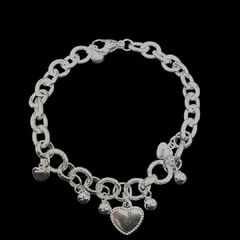 PULSERA ACERO QUIRURGICO BLANCO CON BOLITAS Y CORAZON