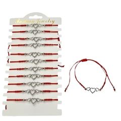 Pulsera de hilo rojo con corazón y stras pack de 12 unidades