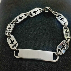 Pulsera con chapita acero quirúrgico con detalles de cruz