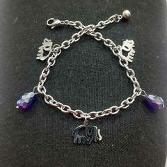 Pulsera acero quirurjico con dije de elefante-piedras varios colores - Bling