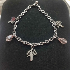 Pulsera acero quirúrjico dije árbol de la vida-piedritas varios colores