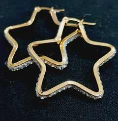 Aros estrellas strass acero doraro par 40mm