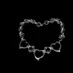 pulsera con dije corazones acero blanco 8mm