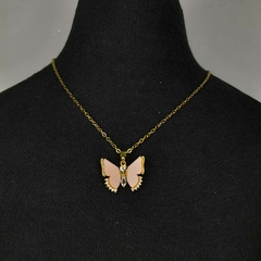 collar dije mariposa acero dorado y plateado