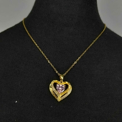 collar con dije corazon strass acero dorado y plateado