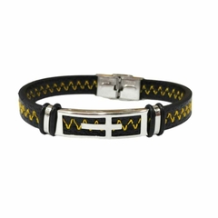 pulsera de cuerina y acero quirurgico 21cm H021 - comprar online