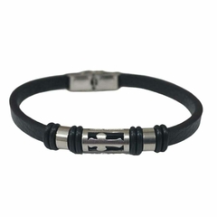 pulsera de cuerina y acero quirurgico 21cm H003 - comprar online