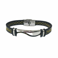 pulsera de cuerina y acero quirurgico 21cm H035