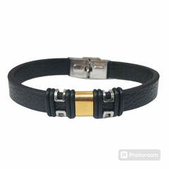 pulsera de cuerina y acero quirurgico 21cm H001 - comprar online