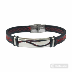 pulsera de cuerina y acero quirurgico 21cm H035 - comprar online