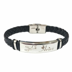 pulsera de cuerina y acero quirurgico 21cm H004 - comprar online