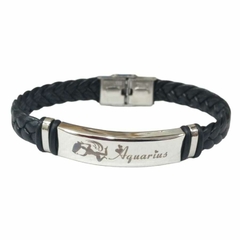 pulsera de cuerina y acero quirurgico 21cm H004 - Bling