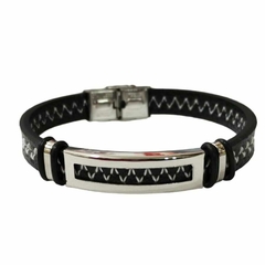 pulsera de cuerina y acero quirurgico 21cm H031 - comprar online