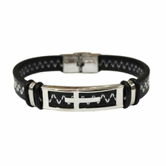 pulsera de cuerina y acero quirurgico 21cm H021 - tienda online