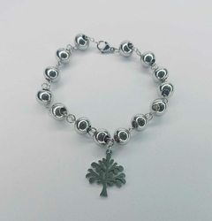 pulsera de bolitas con dije acero quirurgico arbol