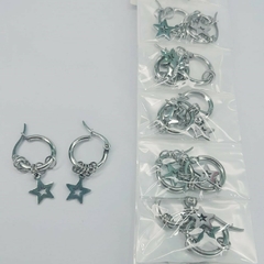 aros colgantes con dije de estrella acero quirurgico pack x12 pares