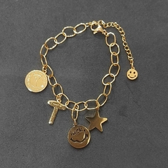 Pulsera de acero quirúrgico Dorado con dijes