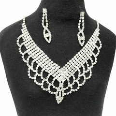 set de collar y aros strass con abertura de diamante medio circulos y gota