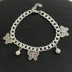 Pulsera acero blanco con dije mariposas 1452-8