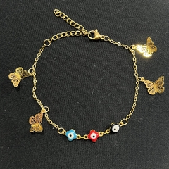 Pulsera acero dorado dijes mariposas 2mm 1448-147