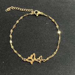 Pulsera acero dorado doble mariposa 1448-141