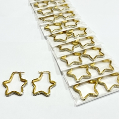 Aro estrella con strass acero dorado x12 pares elegir medida