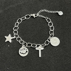 Pulsera acero blanco dije lucky