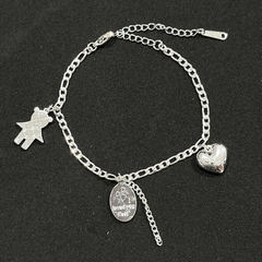 Pulsera acero blanco con dije oso corazón