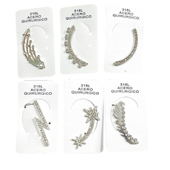 Aros trepadores acero blanco con strass paquete x12 - comprar online