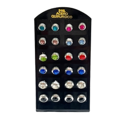 Aritos acero quirúrgico con Strass varios medidas y colores pack x12