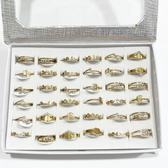 Anillo con strass surtidos caja x 36 acero dorado - comprar online