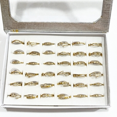 Anillo con Strass surtidos caja x36 acero dorado - comprar online