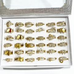 Anillo strass surtidos caja x36 acero dorado - comprar online