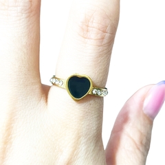 Anillo corazón y Strass caja x36 acero dorado