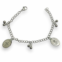 pulsera acero quirurgico c/dije de san benito y bolitas