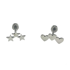 Aros piercing x 12 pcs corazón y estrella 1444-8 - comprar online