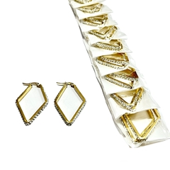 Aro rombo con Strass acero dorado x12 pares 45mm