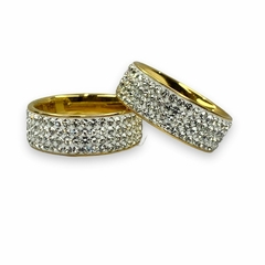 Anillo acero dorado con strass ancho 8mm caja x36 pcs