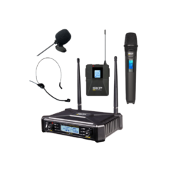 Set de Microfono inalambrico de mano corbatero y vincha SKP UHF700D en internet