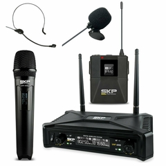 Set de Microfono inalambrico de mano corbatero y vincha SKP UHF400D