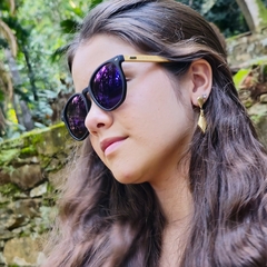 OCULOS BAMBU - PRETO ESPELHADO AZUL POLARIZADO - Unique Óculos e Acessórios