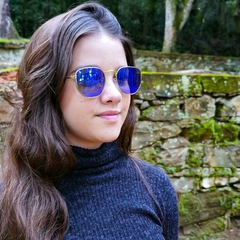 OCULOS HEXAGONAL METAL - DOURADO ESPELHADO AZUL - comprar online