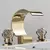 Senzesen Luxo Golden Waterfall Basin Faucet Latão Deck Montado Cristal Double Handle Banheiro Banheira Tap Hot Cold Mixer Crane - loja online