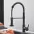 Torneira de cozinha Matte Black Pull Down, Bocal de modos duplos Misturador de água quente e fria Crane Tap, Brass Spring, Torneiras de pia de cozinha - loja online