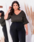 Cropped Plus Size Em Lurex Com Manga 3/4