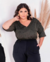 Cropped Plus Size Em Lurex Com Manga 3/4