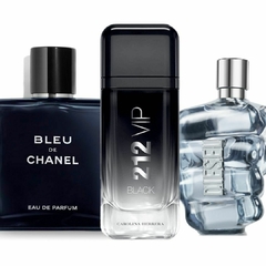 KIT PERFUMES (BLEU CHANEL 100ML + 212 VIP BLACK 100ML + ONLY THE BRAVE 120ML)